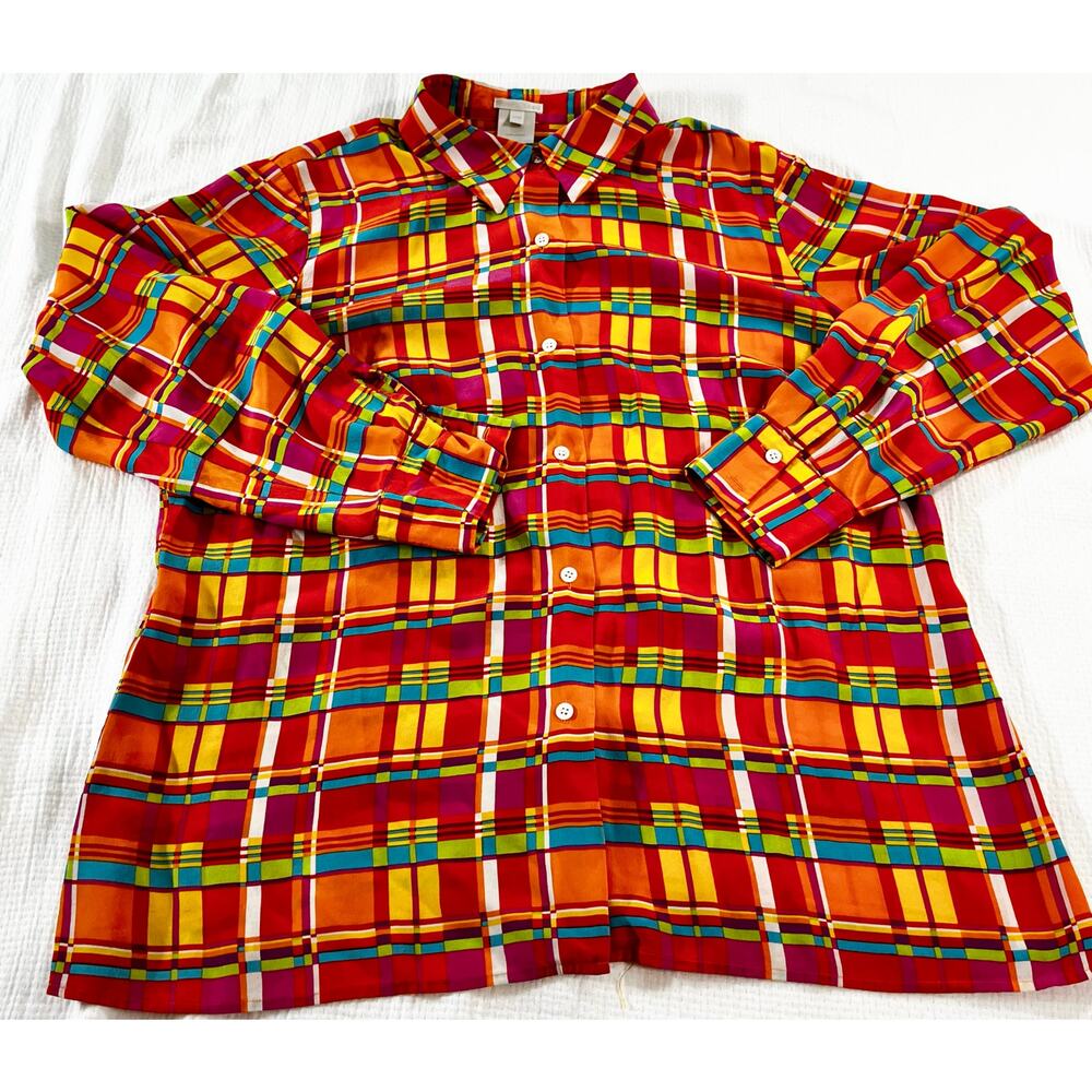 Austin Reed 100% Silk Multicolored Plaid Long Sleeve Blouse Women's 14W